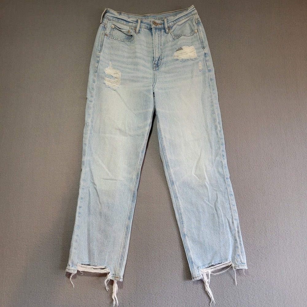 American Eagle Highest Rise 90s Boyfriend Jeans Light Wash Distressed Size 8 Reg